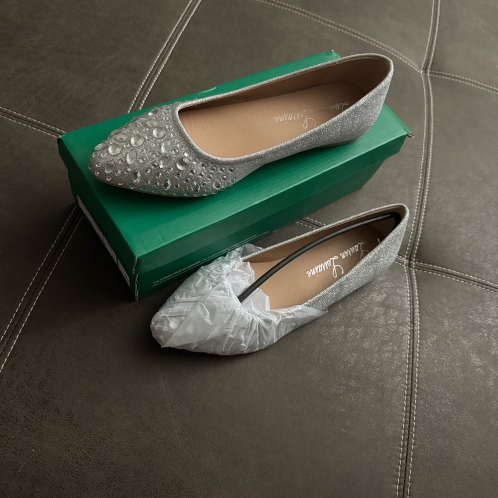 Lauren Lorraine Glittering Silver Kelsey Flats